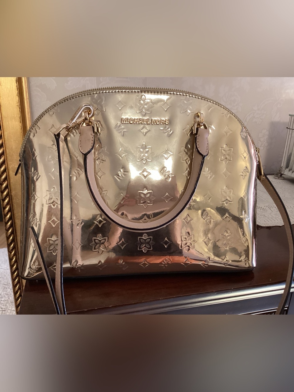 Michael Kors Emmy Dome Satchel Bag Gold Rose